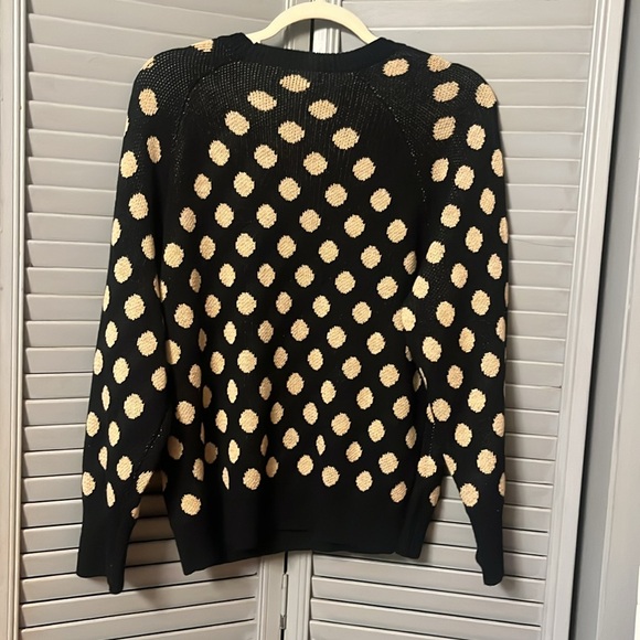 Cable Stitch Black & Camel Polka Dot Sweater, Crew Neck Raglan Sleeve, Size M - Picture 2 of 13